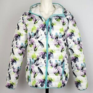 Alpine Pro Women's White Hooded Puffer Zip Up Jacket Multi Color Floral Size XL